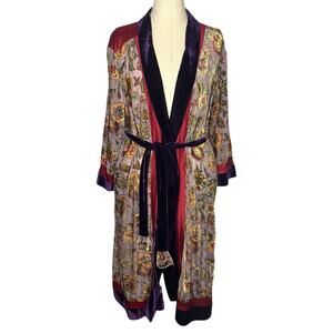 Vtg Goody Goody California Long Robe Womens L/XL Purple Floral Paisley Velvet